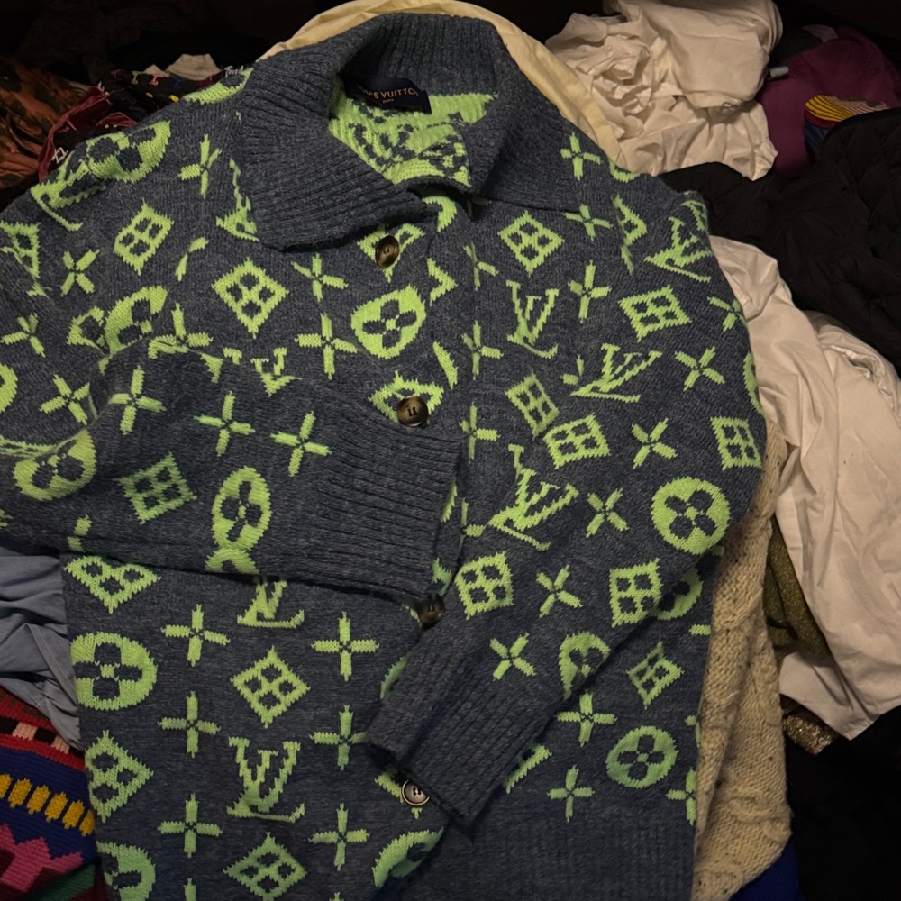 LV Blue and Green Patterned Men's Sweater